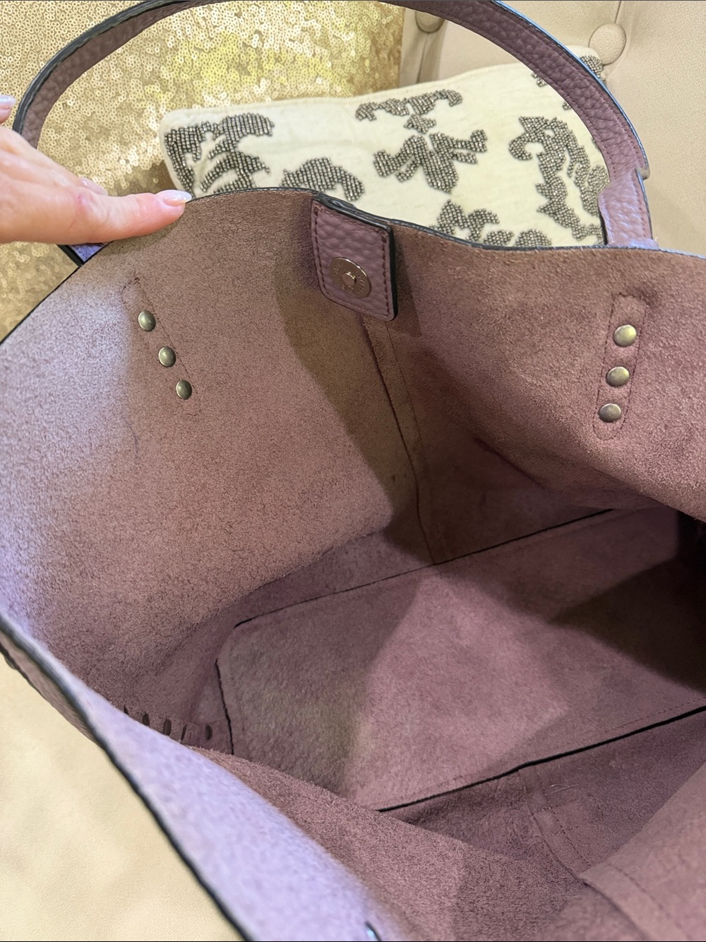 Rebecca Minkoff Dusty Lavender Pebbled Leather Tote with Zip Pouch - Picture 8 of 10